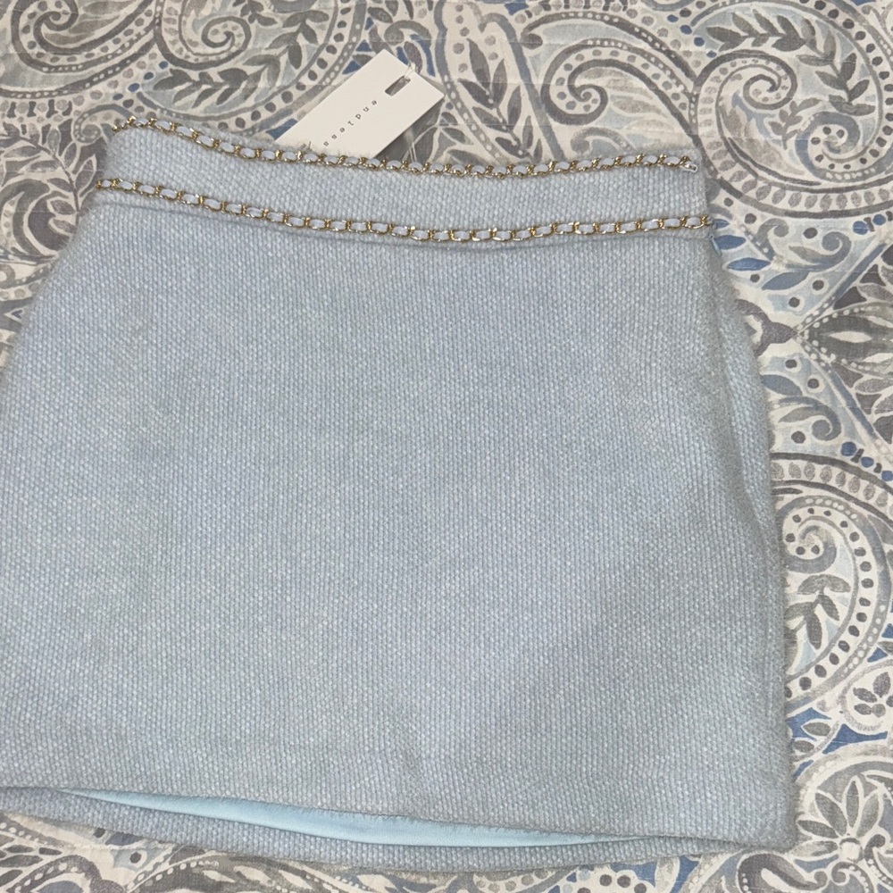 Endless Rose Light Blue Mini Skirt with Gold Chain